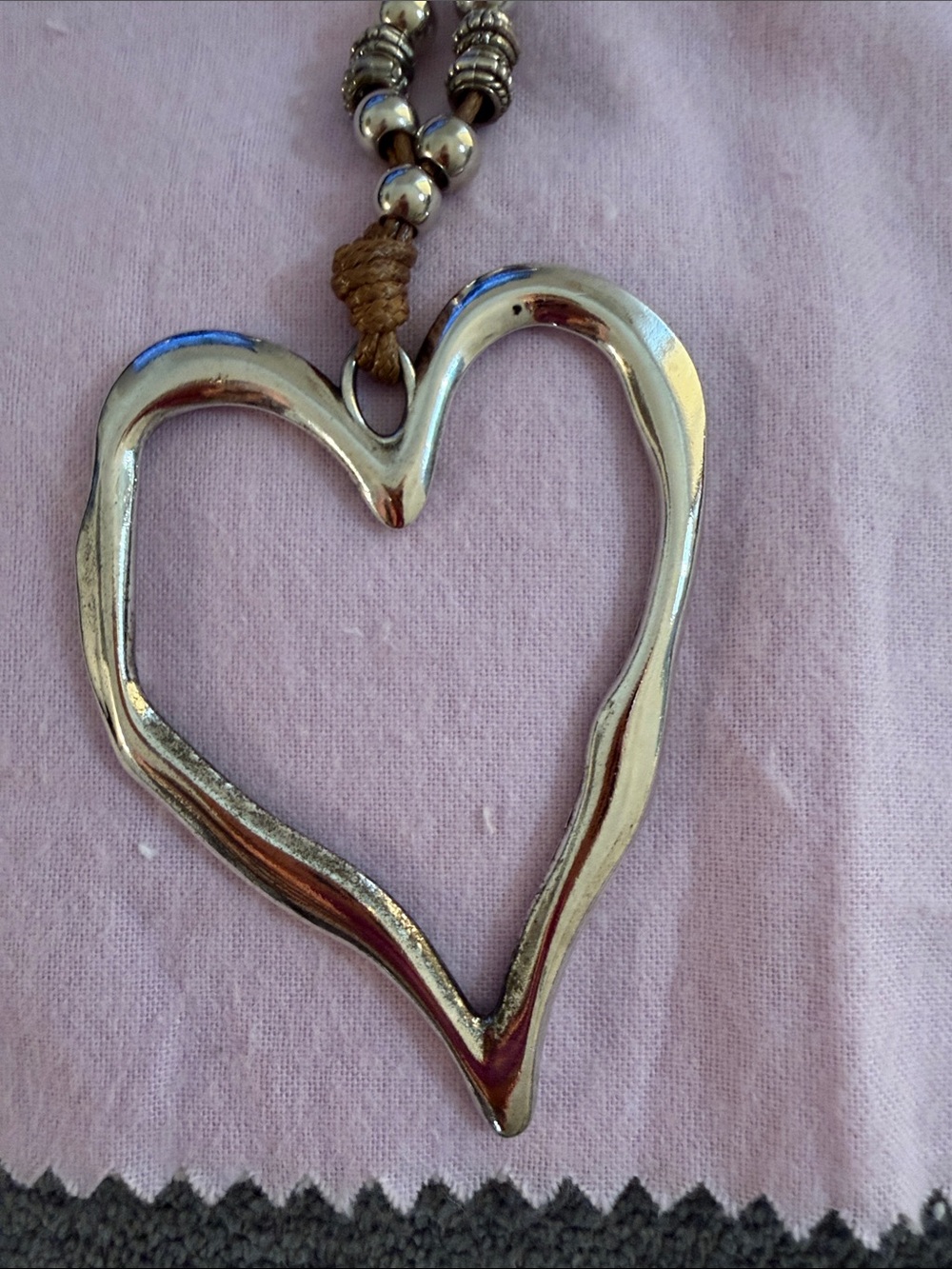 Brown Cord Necklace with Silver TONE Heart Pendant - Women's Jewelry - Picture 6 of 8